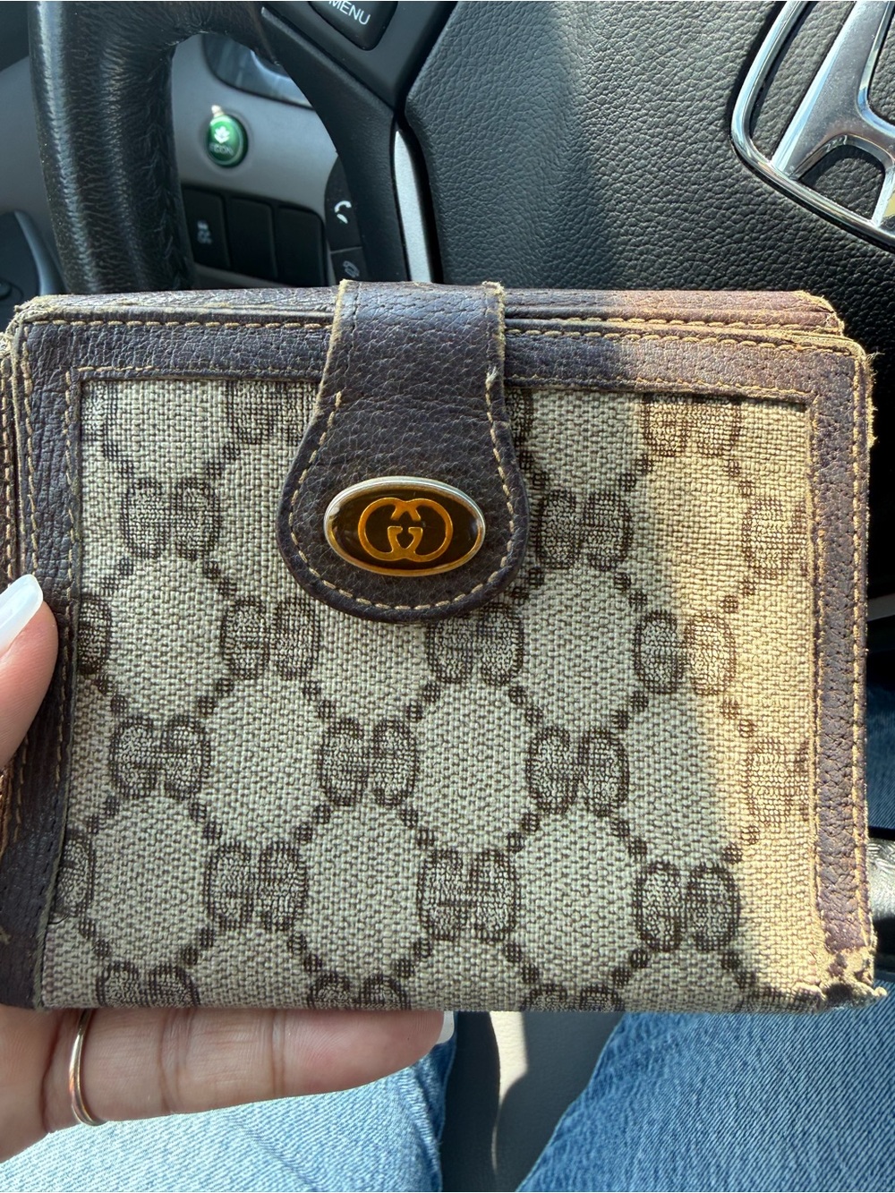 Authentic Vintage Gucci Monogram Canvas Wallet with Gold-Tone GG